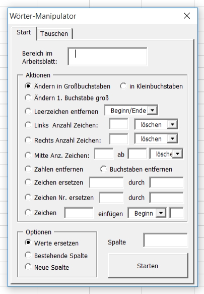 Änderung in alphanummerischen Angaben