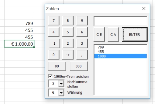 Eingabehilfe "Zahlen"