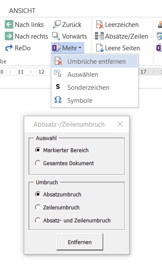 Absatz- und Zeilenumbrüche entfernen